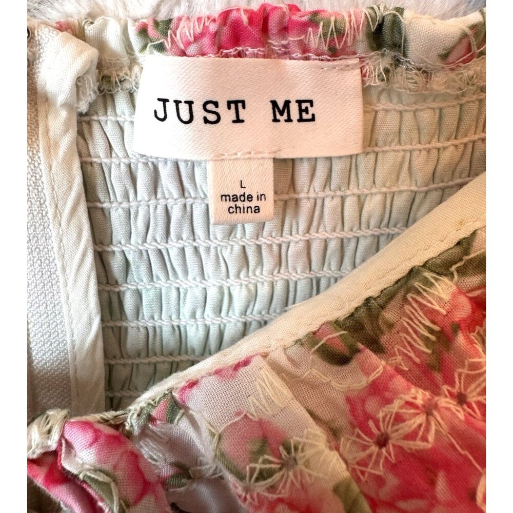 Just Me Dress Size Large Mini Floral Pink Lined Cottagecore Flutter Sleeve - Picture 13 of 16